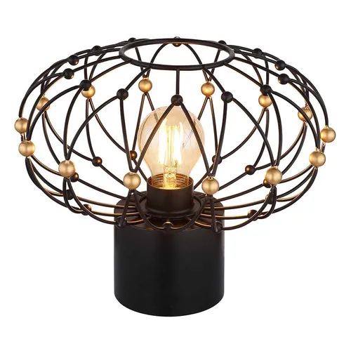 Tischlampe Beistelllampe Metall schwarz matt mit goldfarbenen Akzenten - Tischleuchten mit modernem Design, einzigartigem Lichtspiel durch Metallgeflecht und individuelle Lichtanpassung dank E27-Fassung. Ideal für Nachttische oder Beistelltische.