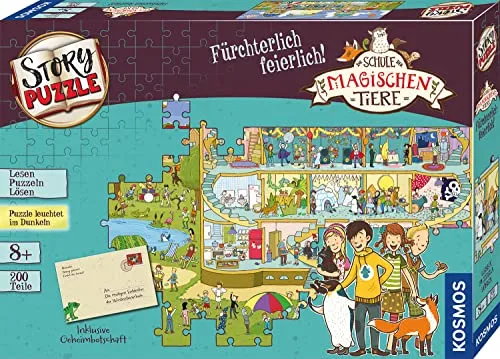 KOSMOS 698690 Story Puzzle Die Schule der magischen Tiere - 200 Teile Leuchtendes Puzzle mit Geheimbotschaft, interaktives Rätselvergnügen für Kinder ab 8 Jahren