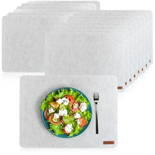 com-four® 16x Platzset abwischbar aus Filz - 44 x 32 cm Platzmatte - hitzebeständiges Tischset für 8 Personen - extra Dicke, rutschfeste Platzdeckchen, Filzunterlage (Platzmatte grau - 16 Stück)