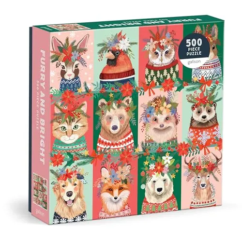 Galison Furry and Bright 500 Teile Puzzle - Festliches Waldtier-Puzzle, perfekte Herausforderung für die ganze Familie und ideales Geschenk zur Weihnachtszeit
