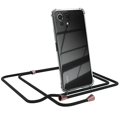 EAZY CASE Handykette kompatibel mit Xiaomi Mi 11 Lite/Mi 11 Lite 5G / 11 Lite 5G NE Handyhülle mit Umhängeband, Handykordel mit Schutzhülle, Silikonhülle mit Band, Stylische Kette, Rose Clips