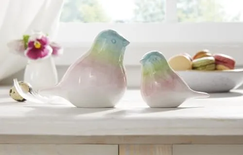2X Dekofigur Vogel Pastell aus Porzellan - Sammlerfiguren: Glänzende Frühlings- und Osterdeko im 2er Set, gefertigt aus hochwertigem Porzellan, bringt frische Farben in Ihr Zuhause.