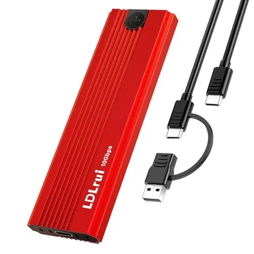 LDLrui M.2 NVMe SSD Gehäuse [Werkzeuglos], USB 3.2 Gen 2 (10Gbps) M2 NVMe USB Adapter, Einzigartiges 5-Schicht-Kühlsystem für M-Key und B&M-Key in 2230/2242/2260/2280, M2 SSD Case aus Aluminium- Rot
