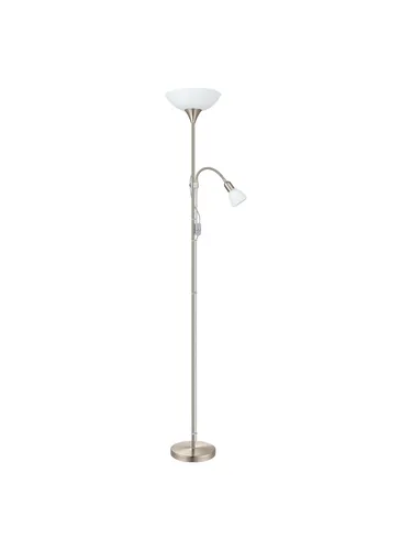 EGLO Stehlampe Up 2 - 2 flammige Standleuchte in Silber und Weiß - Moderne Stehlampe mit Deckenfluter und flexibler Leselampe, ideal für wohnliche Beleuchtung im Wohnzimmer, Schlafzimmer oder Esszimmer. Bequem über Kabelschalter ein- und ausschaltbar.