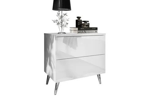 Eleganter Nachttisch AURA in Weiß mit LED-Beleuchtung in weiß von Lookway