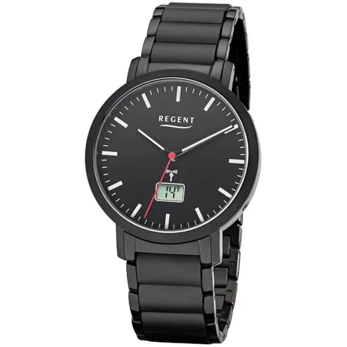 Regent Herren Analog-Digital Quarz Uhr 11030181 - Hochwertige Armbanduhr für Herren mit Edelstahlarmband, 5 bar wasserdicht und robustem Saphirglas – ideal für Alltag und Freizeit.