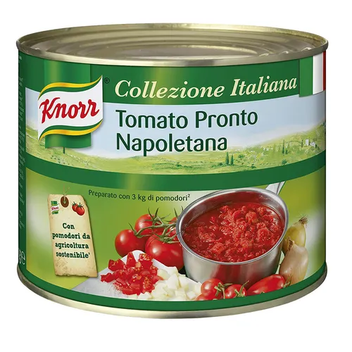 Knorr Collezione Italiana Tomato Pronto Napoletana 2000g - Hochwertige Tomatensauce aus 77% frischen Tomaten, ideal für Pasta, Pizza und Suppen. Die 2000g Großpackung ist perfekt für Gastronomie und bietet ein authentisches italienisches Geschmackserlebnis.