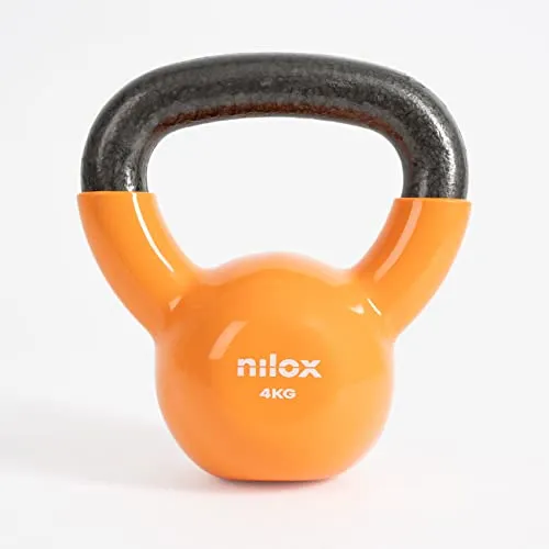 Nilox, Kettlebell 4 kg, Gewicht für Fitnessstudio und Heimtraining, Kettlebell mit bequemem Griff und flacher Basis, rollbar, Haustraining, Festgewicht 4 kg, Innenausstattung aus Gusseisen
