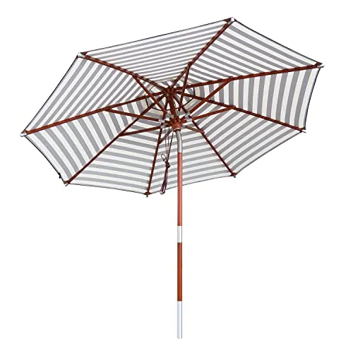 anndora Sonnenschirm Holz Gartenschirm 3m rund knickbar - gestreift Blau Weiß - Sonnenschirm mit 300 cm Durchmesser, witterungsbeständigem Polyester und hohem UV-Schutz (97,5%). Ideal für einen schattigen Platz im Garten oder auf der Terrasse.