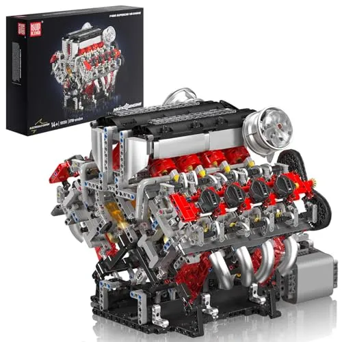 Mould King 10130 Technik V8 Motor Bausatz Bausteine F488 Auto Motor Modell Klemmbausteine Simulation Motors mit Funktionsfähiges Engine Kit für Erwachsene(2718 Teile)