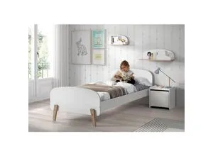 Vipack Einzelbett Kiddy 90x200 cm - Weiß - Hochwertiges Kinderzimmermöbel mit gerundetem Kopf- und Fußteil, inklusive Lattenrost. Ideal für ein stylisches und gemütliches Kinderzimmer.