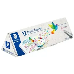 STAEDTLER Fasermaler triplus, 12er Karton-Box, sortiert, Strichstärke: 0,3 mm, VE = 1 Kartonbox à 12 Stifte