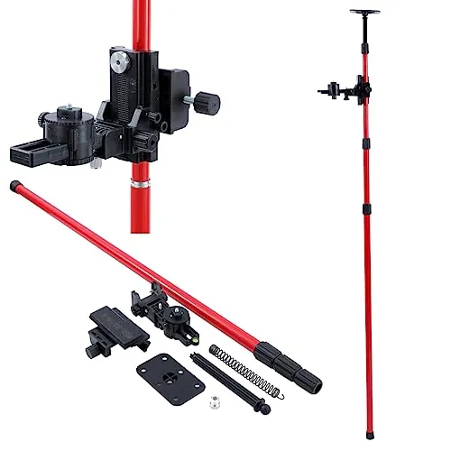 TOPWAY Laser Niveau Teleskopstange 115-400 cm Regulierbare Höhe Teleskop-Nivellierlatte ausziehbar vom Boden bis zur Decke mit Halterung und Nylontasche