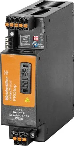 Weidmüller PRO TOP1 240W 24V 10A Schaltnetzgerät - Schaltnetzteil mit 240W Leistung, ideal für industrielle Anwendungen, kurzschlussfest und kompakte Bauweise für einfache Integration.