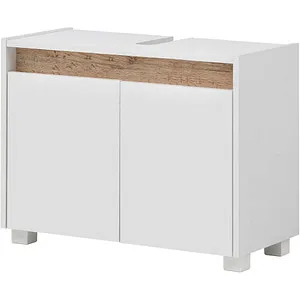 Schildmeyer Waschbeckenunterschrank 148463 Cosmo, 80 cm - Unterschrank fürs Bad mit grifflosem Design, 2 Türen und Sockelfüßen. Ideal für platzsparende Aufbewahrung und einfache Montage. Made in Germany.