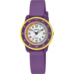 Lorus Jugend „Time Teacher“ Uhr 27 mm - Armbanduhr für Kinder mit analoger Anzeige, violettem Silikonarmband und weißem Zifferblatt – perfekt für das Erlernen der Uhrzeit!