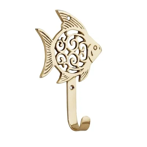 NKlaus Fisch Kleiderhaken aus Messing, 10x 15x3cm – Nautische Dekoration, Wandhaken 15994