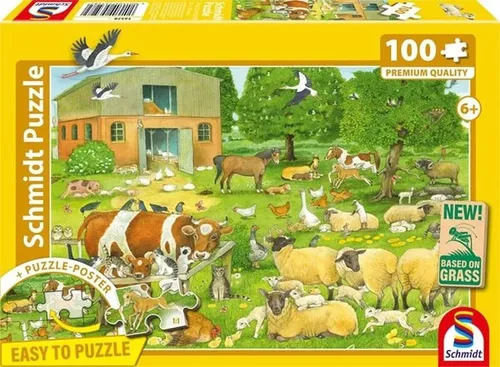 Schmidt Spiele Puzzle-Poster Tierfamilie auf dem Bauernhof 100 Teile