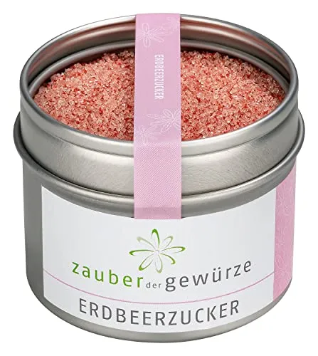 Zauber der Gewürze Erdbeerzucker - natürlicher Rohrohrzucker mit Erdbeerpulver, süße Versuchung zu Waffeln, Crêpes, Eis, Müsli, Milchshakes, Milchreis oder eingerührt in Sahne, 85 g