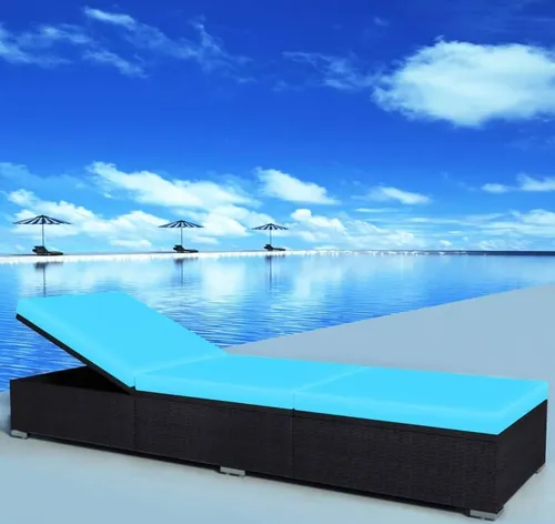 The Living Store Sonnenliege mit Auflage aus Poly Rattan Schwarz