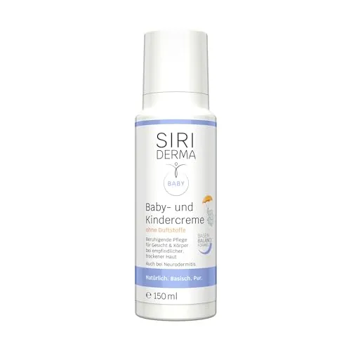 SIRIDERMA Baby- & Kindercreme | Milde, basische Hautpflege für trockene, empfindliche Haut | Hautberuhigend & feuchtigkeitsspendend | Auch bei Neurodermitis | Ohne Parfum, 150 ml