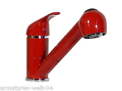 Einhebel Küchenarmatur mit Geschirrbrause in Rot in rot von Wagner