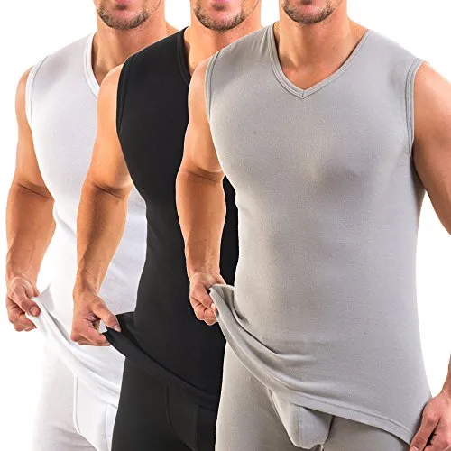HERMKO 3050 3er Pack Herren Muskelshirt V-Ausschnitt (Weitere Farben) aus 100% Bio-Baumwolle, Größe:D 4 = EU S, Farbe:Mix w/s/g