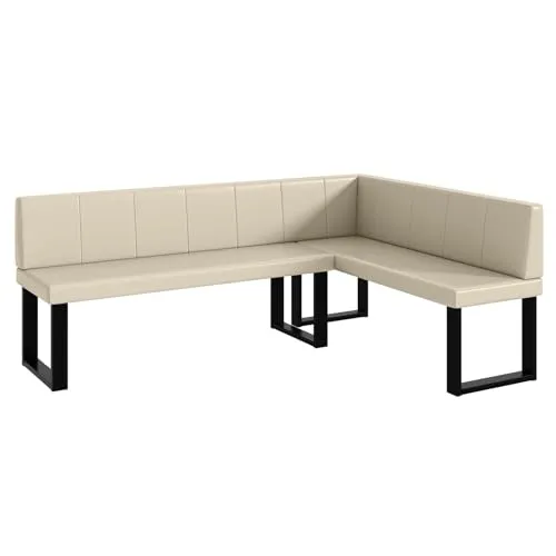 MEBLINI Eckbank für Esszimmer - Küchenbank - Essecke - Sitzecke Küche - Peter - U-Beine 142x196x87cm Rechts - Creme Kunstleder