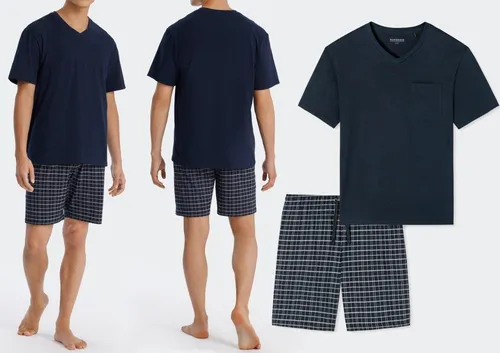 Schiesser Nachthemd Schlafanzug kurz blau - Bequemer kurzer Schlafanzug in Blau aus 100% Baumwolle, ideal für entspannte Nächte. Größe 48 bietet optimalen Tragekomfort.