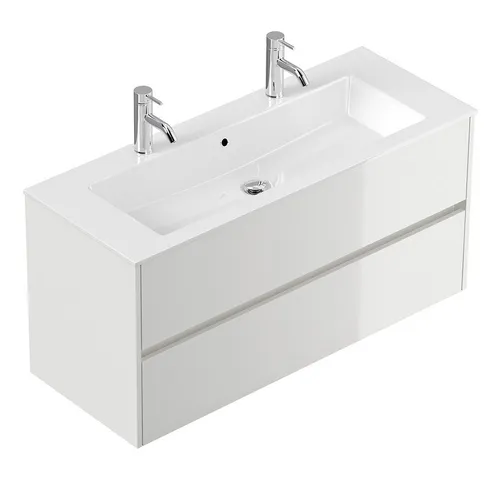 Lomadox Doppelwaschtisch LIVIGNO-02, 120cm breit, Mineralgusswaschbecken, weiß Hochglanz