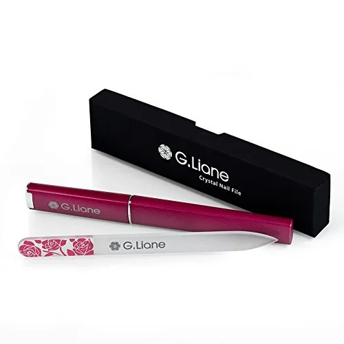 G.Liane Professionelle Kristall Glasnagelfeile Mit Etui – Aus Gehärteten Glas – Doppelseitige Schleiffläche – Glas Nagelfeile - Nagelschere FÜR Sie Und Ihn - Design (Rose Pink)
