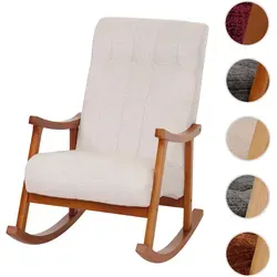 Schaukelstuhl HWC-K10, Relaxsessel mit Chenille-Bezug in beige von Mendler