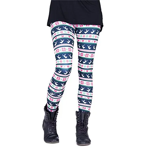 cosey - Bedruckte Bunte Leggins (Einheitsgröße) Verschiedene Leggings Designs, Christmas, Einheitsgröße