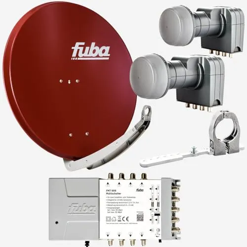 Fuba Sat Anlage 8 Teilnehmer - 2 Satelliten - SAT-Antennen Komplettset für den Empfang von Astra/Hotbird, inklusive 85cm Alu-Schüssel, 2x LNB und Multischalter. Hohe Empfangsqualität und einfache Montage für alle aktuellen TV-Technologien.