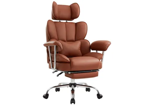 IWMH Ergonomischer Bürostuhl mit Armlehne und Fußstütze - Braun - Ergonomischer Bürostuhl für maximalen Komfort mit verstellbarer Höhe und Neigung. Hochwertige Materialien und stabiler Metallrahmen bieten optimale Unterstützung im Büroalltag.