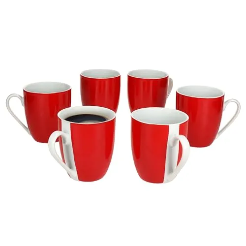 MamboCat 6er Set Variant Rot Kaffeebecher I 350ml, Höhe 10,3cm I farbige Porzellan-Becher mit Henkel für 6 Personen I Bunte Tassen für Heißgetränke wir Tee, Kakao, Latte Macchiato & Co
