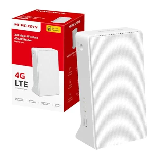 MERCUSYS MB112-4G 300Mbps Wireless N LTE 4G Router mit SIM-Slot, Cat 4 bis zu 150 Mbps, maximale Netzwerkabdeckung, WLAN-Router-Modus, unterstützt bis zu 32 Geräte, verfügbare WAN-Verbindung, Plug