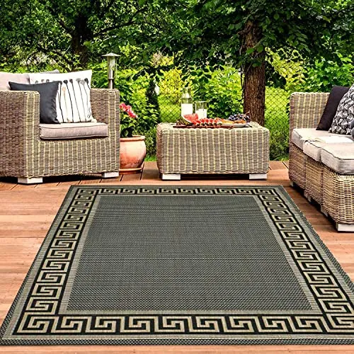 VIMODA In- und Outdoor Teppich Terrassen & Balkon Küche Teppich Bordüre Schwarz, Maße:80x150 cm