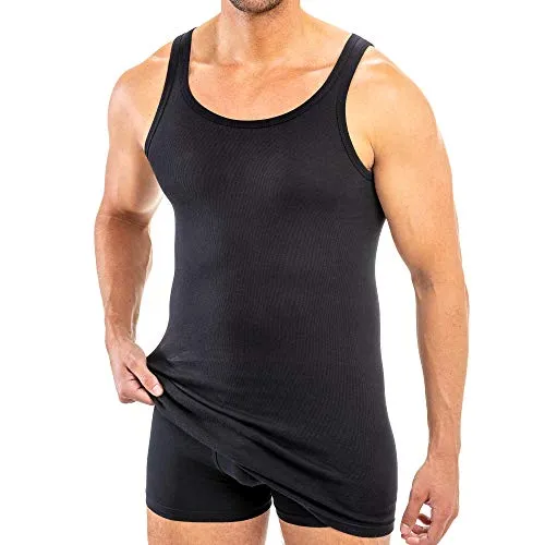 HERMKO 3007 extralanges Herren Unterhemd (+10 cm) Tank Top aus 100% Bio Baumwolle Größe 4-12, Größe:D 4 = EU S, Farbe:schwarz