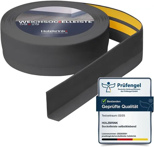 HOLZBRINK Sockelleiste PVC Weichsockelleiste selbstklebend 50x20mm Dunkelgrau, L: 500 cm, 5m Rolle, Küchenabschlussleiste Arbeitsplatte, Fensterleiste, Fensterabdichtung
