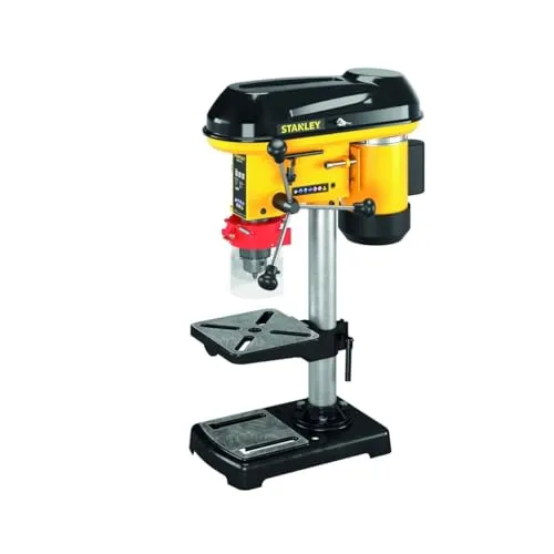 Stanley Säulenbohrmaschine Tischbohrmaschine 400W, 13 mm Bohrfutter, 9 Geschwindigkeiten 420-2700 U/min, verstellbarer Arbeitstisch 0-45°, Präzisionsbohren Holz Metall Kunststoff