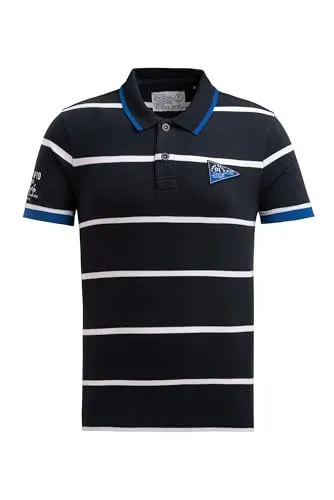 Camp David Herren Kurzarmpolo Blue Navy mit Streifen-Design von CAMP DAVID