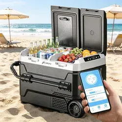 HcaloryP50M+ Autokühlschrank, Unabhängige Dual-Zonen-Temperaturregelung, App- & Bluetooth-Steuerung, 12V/24V/220-40V Kompressor-Kühlbox, 50L - Schwarz