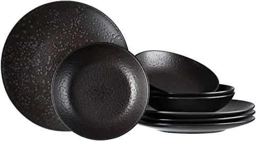 Ritzenhoff & Breker Tafelservice Kitwe, 8-teilig - Elegantes Tafelservice für 4 Personen, spülmaschinenfest mit seidenmattem Schwarzton und Kupferstich, perfekt für stilvolle Dinnerabende.