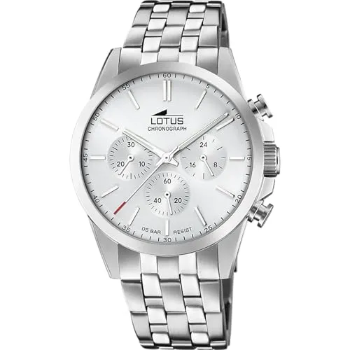 Lotus Herren Chrono Uhr 18989/1 - Elegante Armbanduhr für Herren mit edelstahl Gehäuse und Band, 5 bar wasserdicht und stilvolles weißes Zifferblatt – ideal für den täglichen Gebrauch.