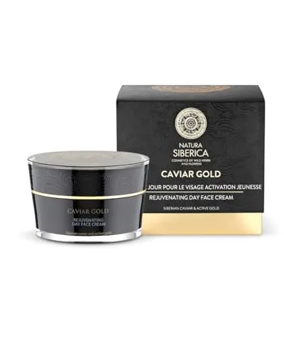Natura Siberica Caviar Gold Rejuvenating Day Gesichtscreme Anti-Aging Tagescreme mit Schwarzem Kaviar & Gold, Lifting Effekt, Feuchtigkeit, Faltenreduktion für Normale & Trockene Haut, 50 ml