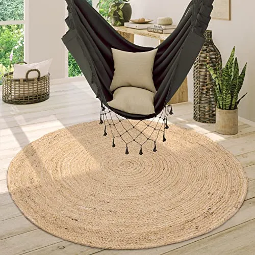 Paco Home Rundteppich Jute Boho Ethno 120 cm - Handgefertigter Naturteppich aus 100% Jute im modernen Boho- und Ethno-Look, ideal für ein gemütliches Ambiente in jedem Raum. Mit CARE & FAIR Label gegen Kinderarbeit unterstützt.