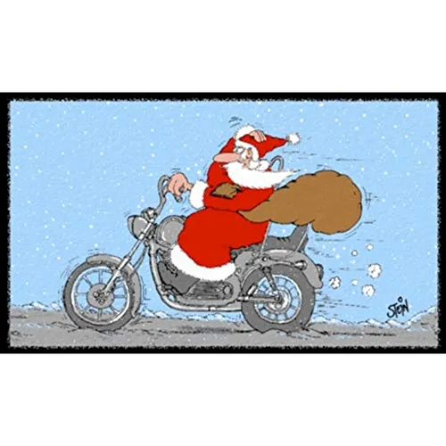 AS4HOME ULI Stein Türmatte Abtreter Weihnachtsmann auf Motorrad - lustiger Fußabstreifer mit Cartoon Lizenzmotiv - Fußmatte