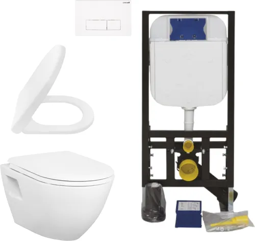 Creavit Hänge WC Set Weiß mit Softclose WC Sitz - Sanitäranlagen & Zubehör, elegantes ovales Design mit Softclose-Funktion für leisen und sanften Sitz, inklusive Vorwandelement für einfache Montage.