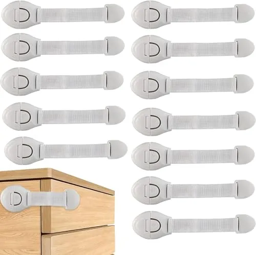 [12 Stück] Kindersicherung Schrank und Schubladen (3. Generation) Weiche Band Sperren, Sicherheitsverschlüsse für Babys mit Starken Klebstoffen